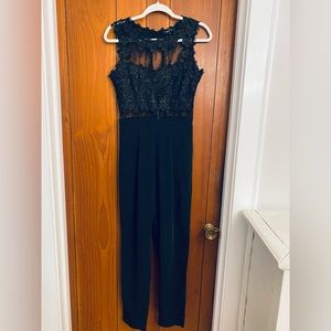 Black lace see through back jumpsuit